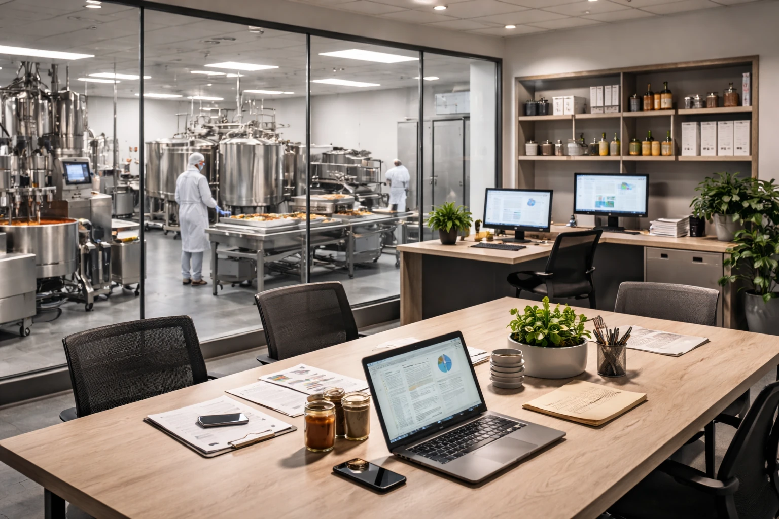 Corporate food manufacturing operations environment for business inquiries and commercial contact