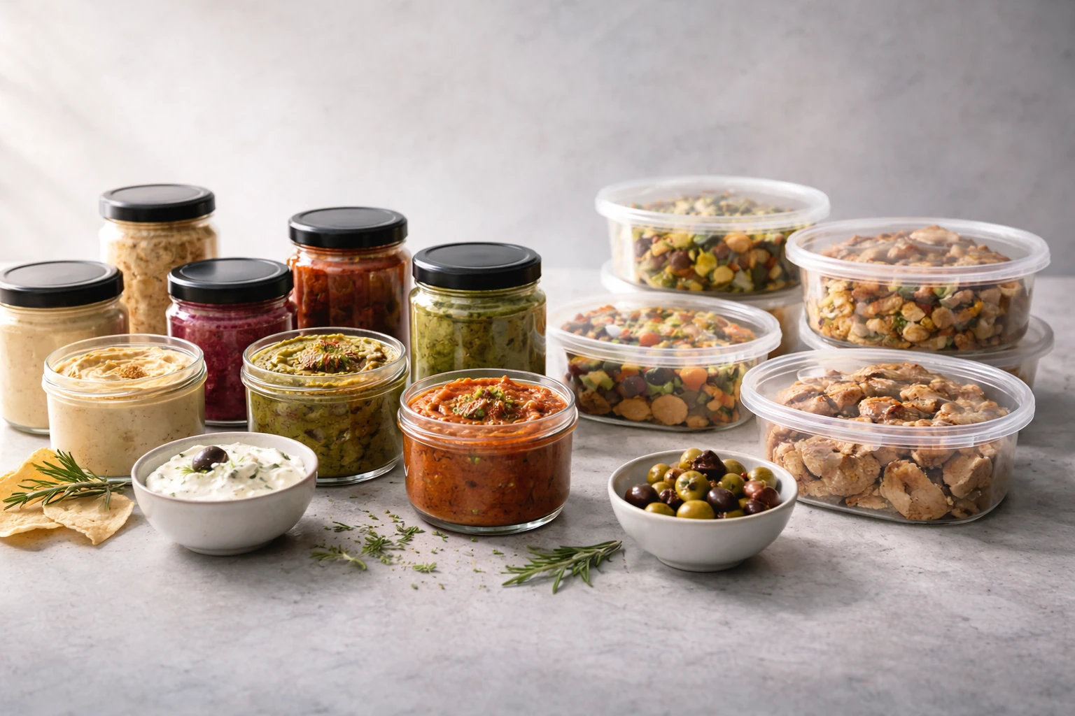 Private label Mediterranean food packaging presentation for distributor and hospitality partners