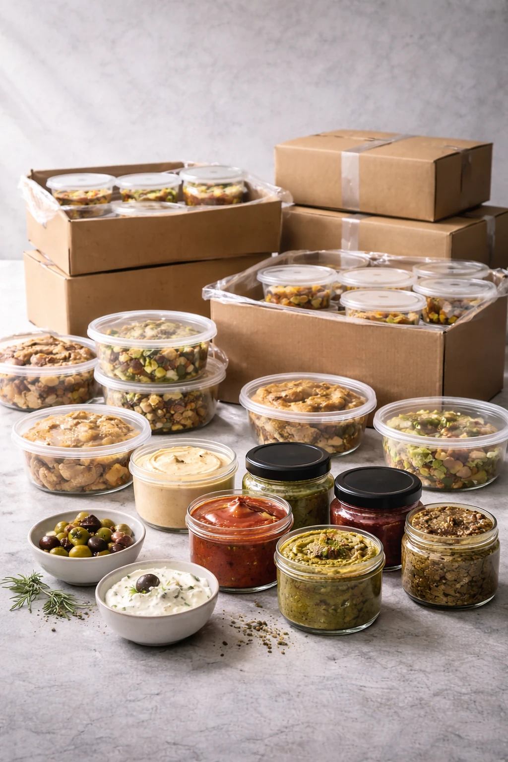 Private label packaged Mediterranean products prepared for branded partner programs